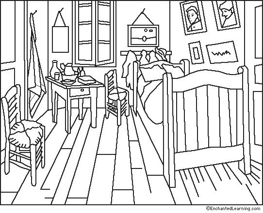 Van Gogh Room At Arles Coloring Page Enchantedlearning Com