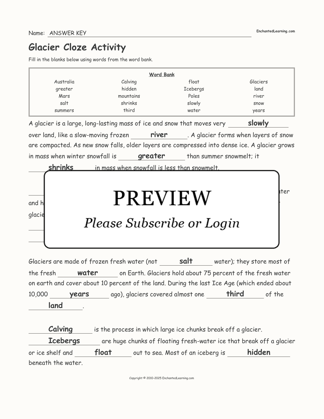 Glacier Cloze Activity interactive worksheet page 2