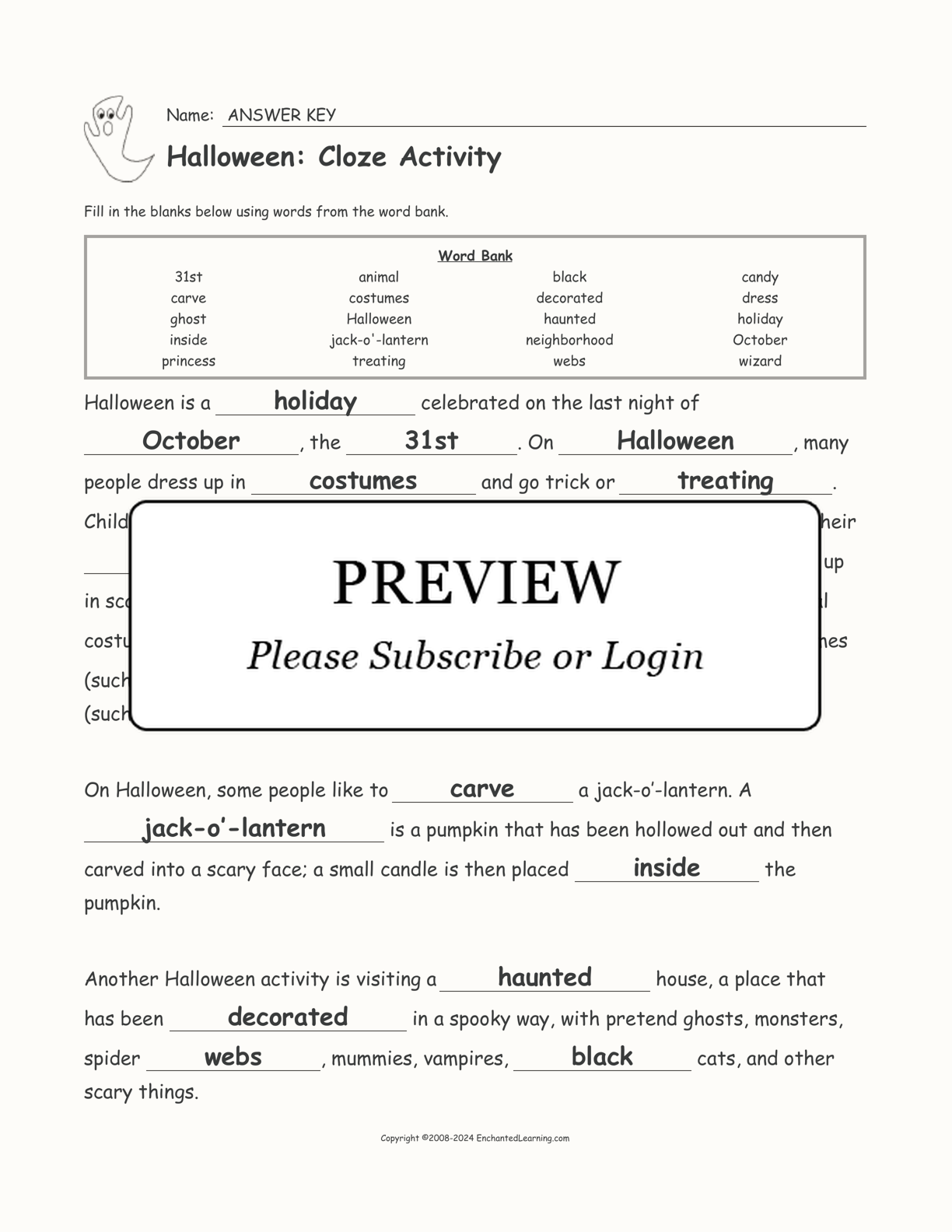 Halloween: Cloze Activity interactive worksheet page 2