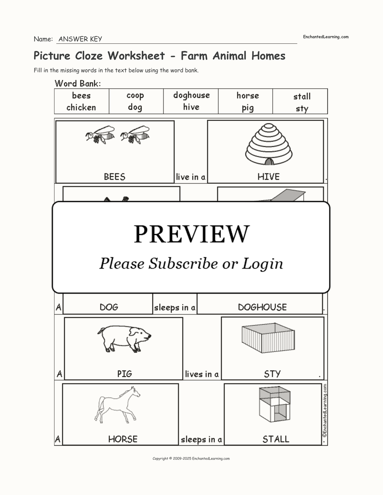 Picture Cloze Worksheet - Farm Animal Homes interactive worksheet page 2