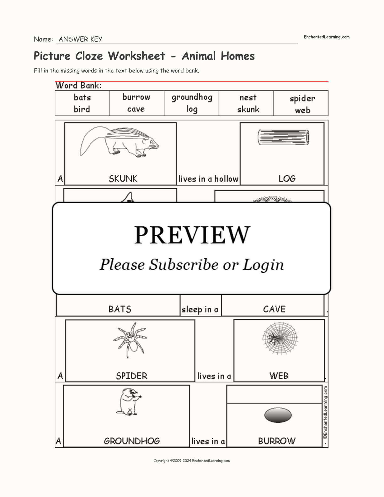 Picture Cloze Worksheet - Animal Homes interactive worksheet page 2