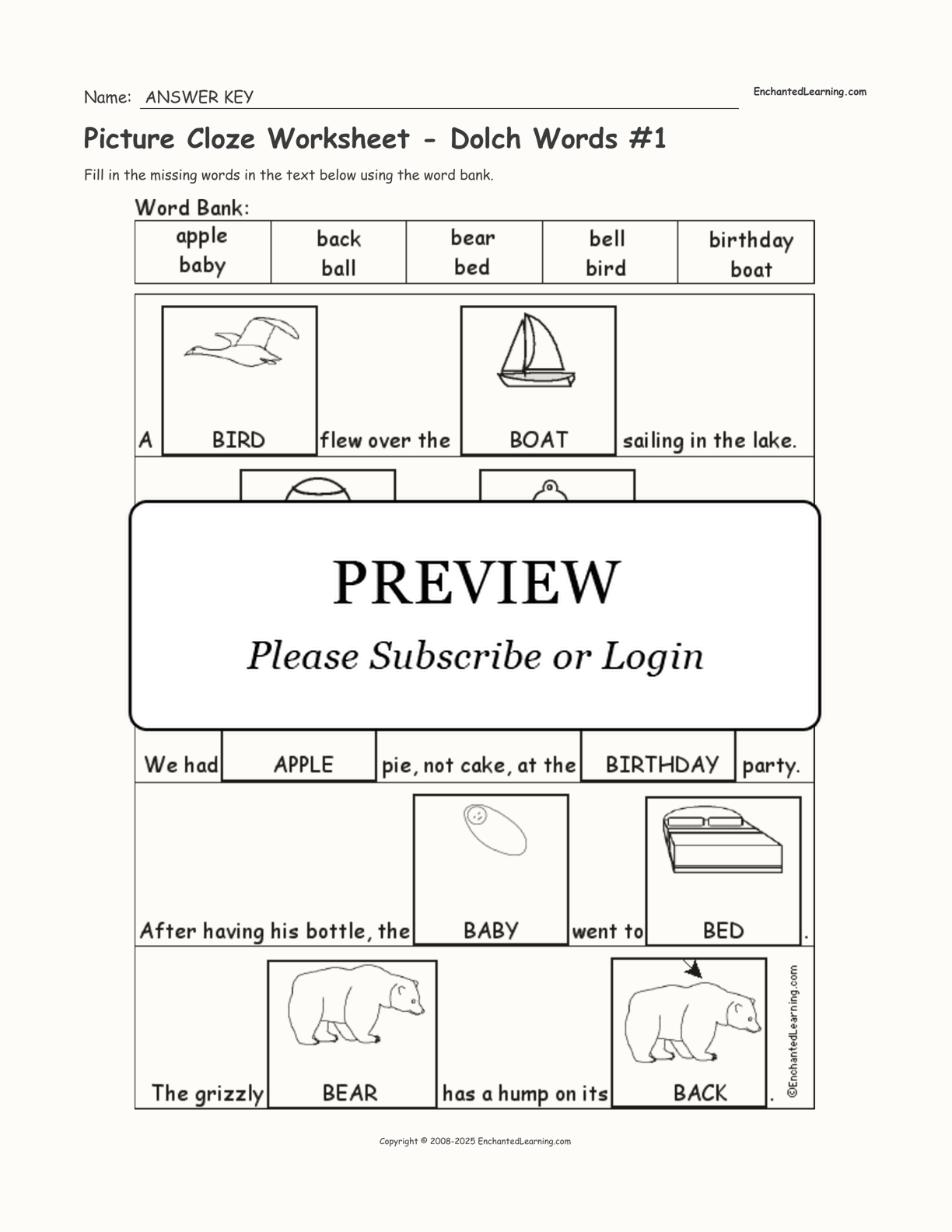 Picture Cloze Worksheet - Dolch Words #1 interactive worksheet page 2