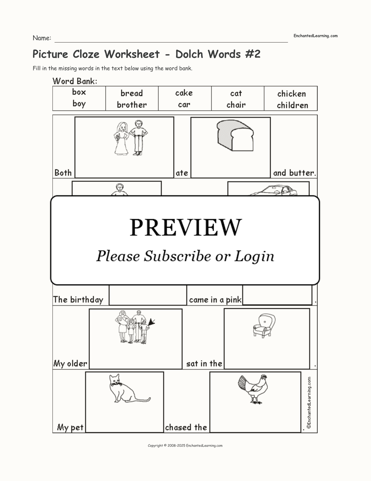 Picture Cloze Worksheet - Dolch Words #2 interactive worksheet page 1