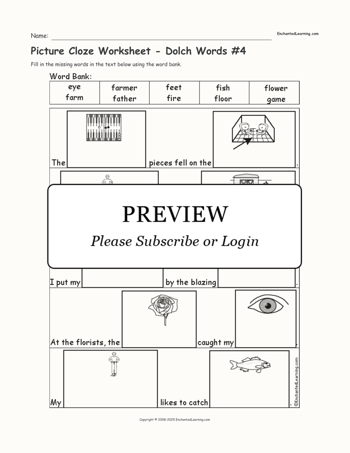 Picture Cloze Worksheet - Dolch Words #4 interactive worksheet page 1