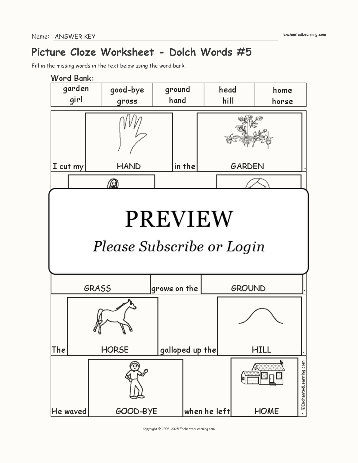 Picture Cloze Worksheet - Dolch Words #5 interactive worksheet page 2