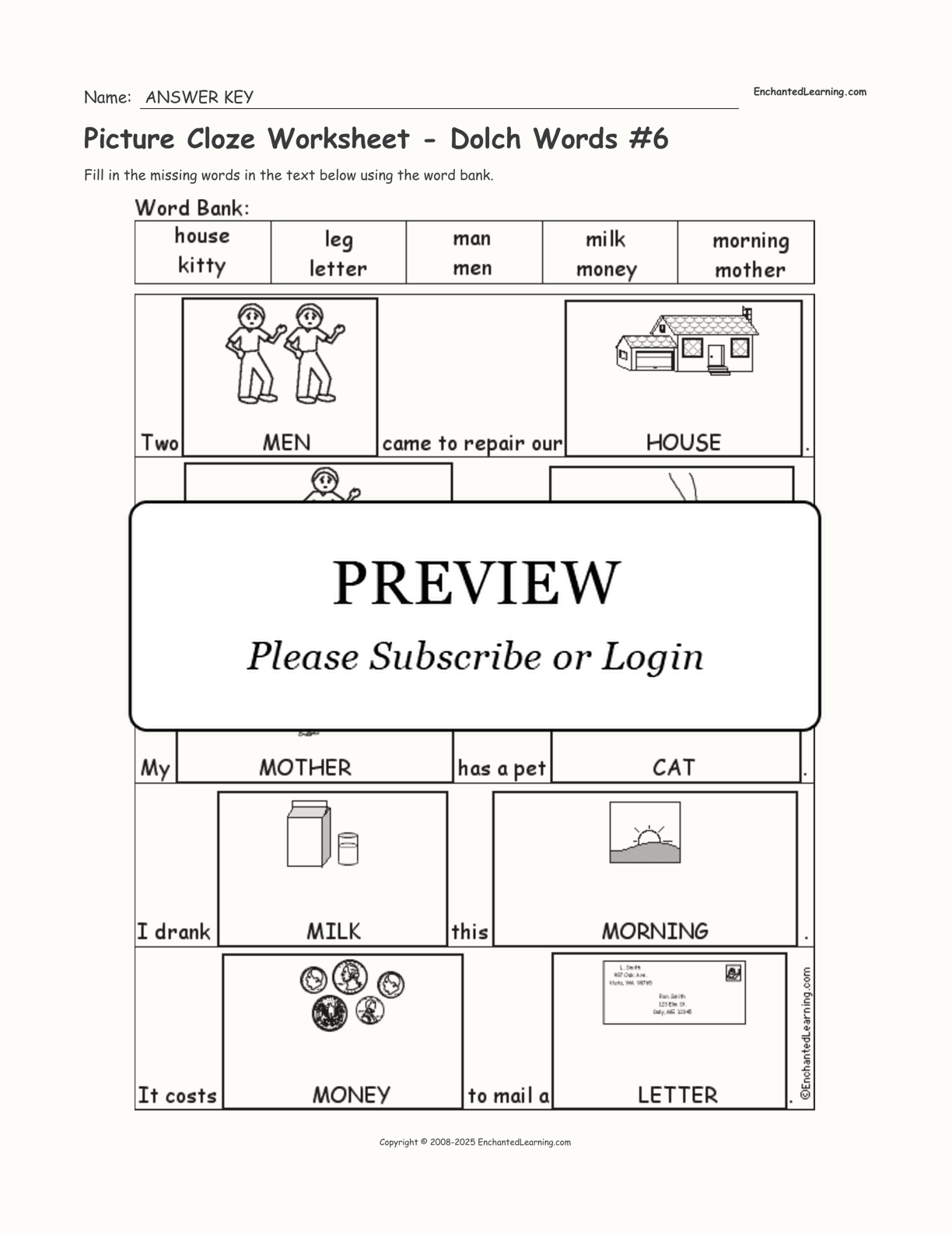 Picture Cloze Worksheet - Dolch Words #6 interactive worksheet page 2