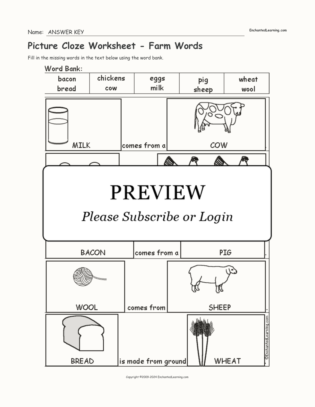 Picture Cloze Worksheet - Farm Words interactive worksheet page 2