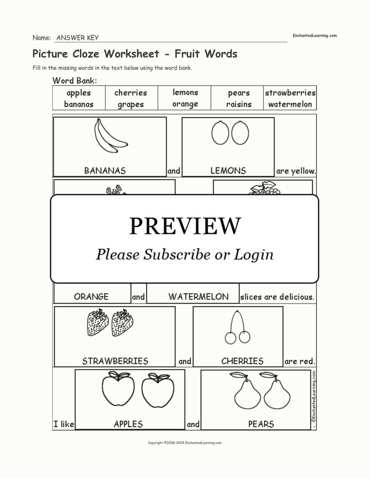 Picture Cloze Worksheet - Fruit Words interactive worksheet page 2