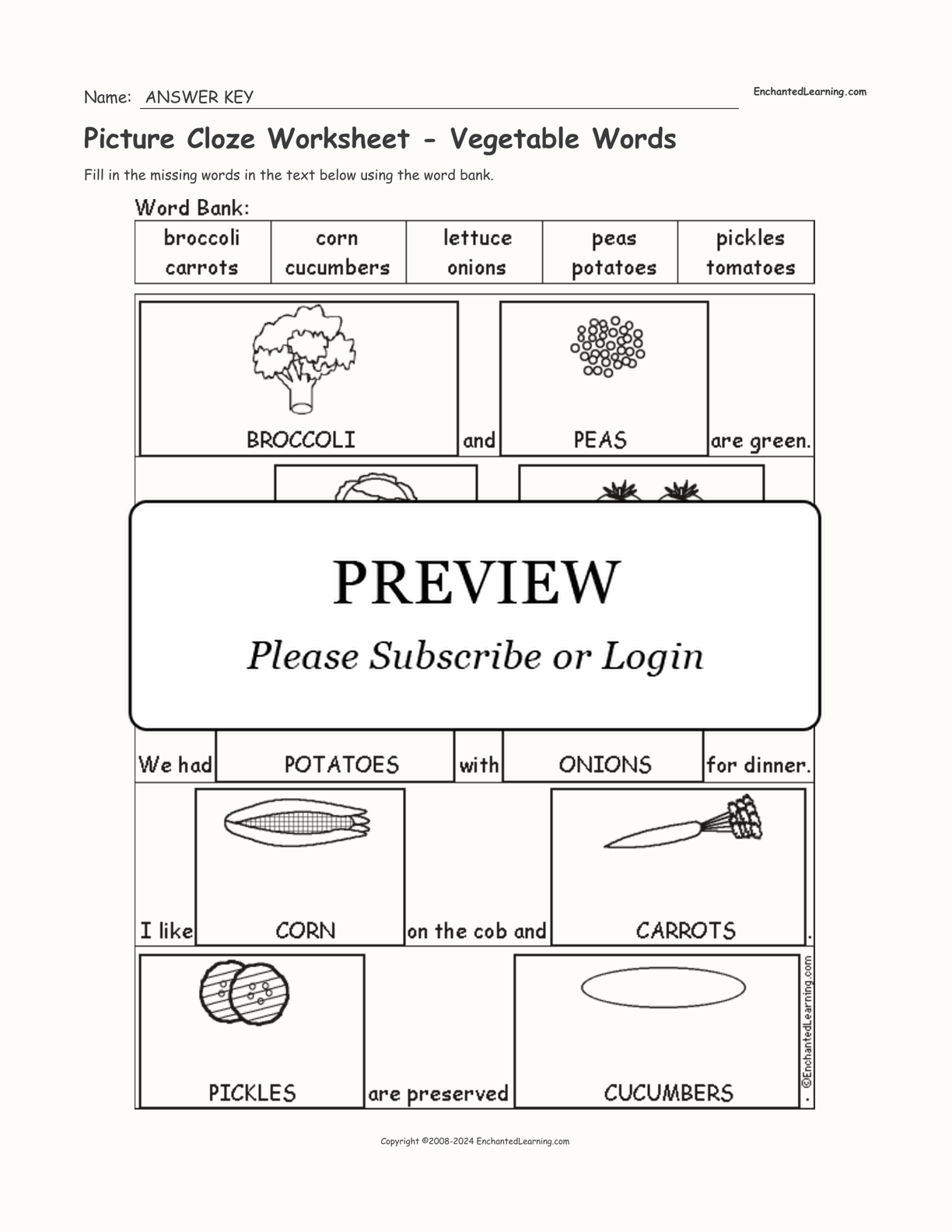 Picture Cloze Worksheet - Vegetable Words interactive worksheet page 2