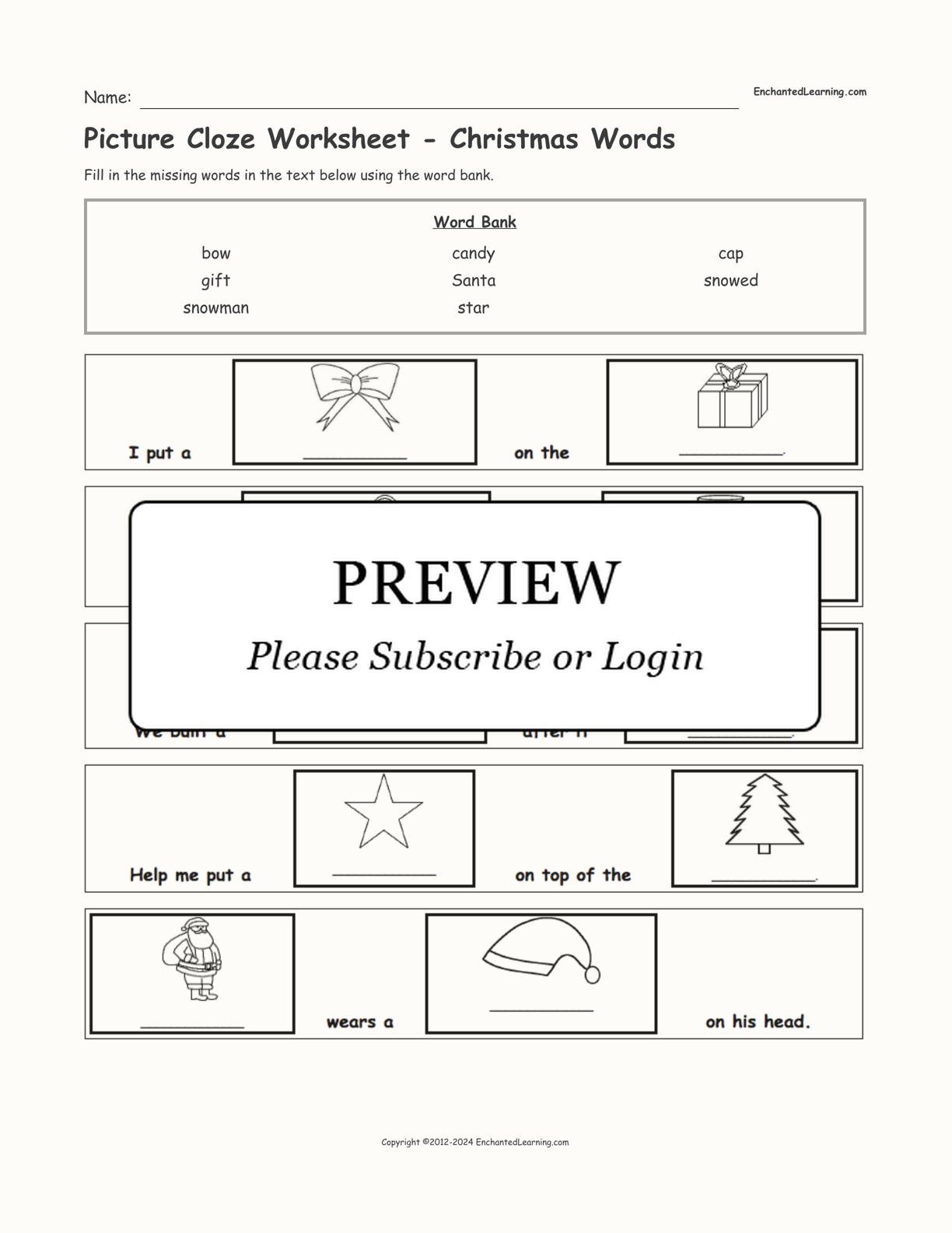 Picture Cloze Worksheet - Christmas Words interactive worksheet page 1