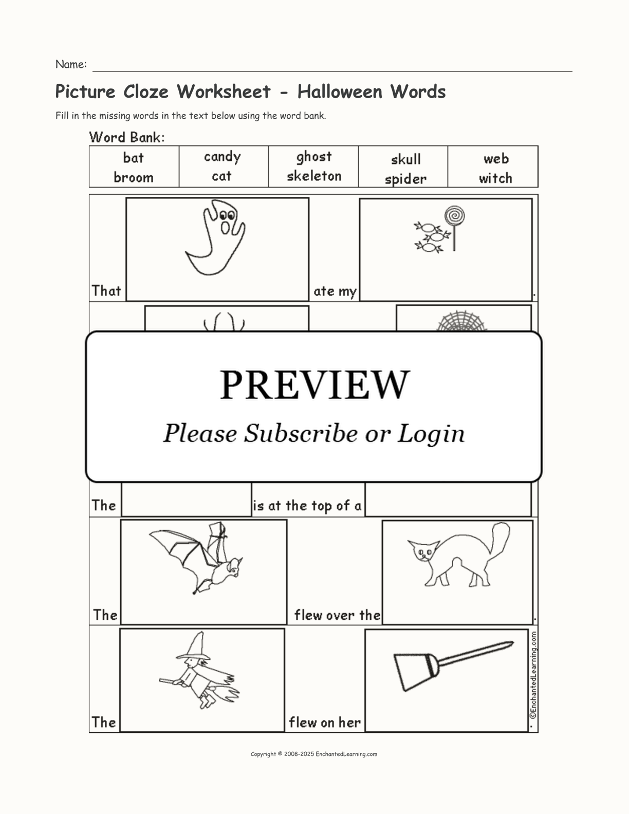 Picture Cloze Worksheet - Halloween Words interactive worksheet page 1