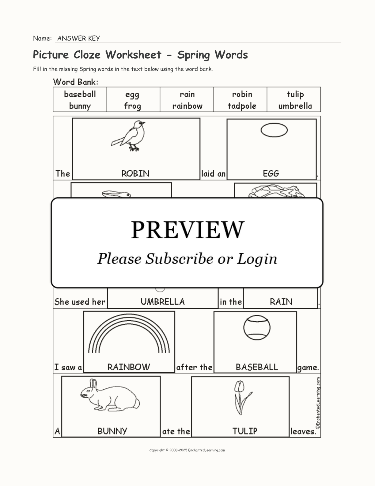 Picture Cloze Worksheet - Spring Words interactive worksheet page 2