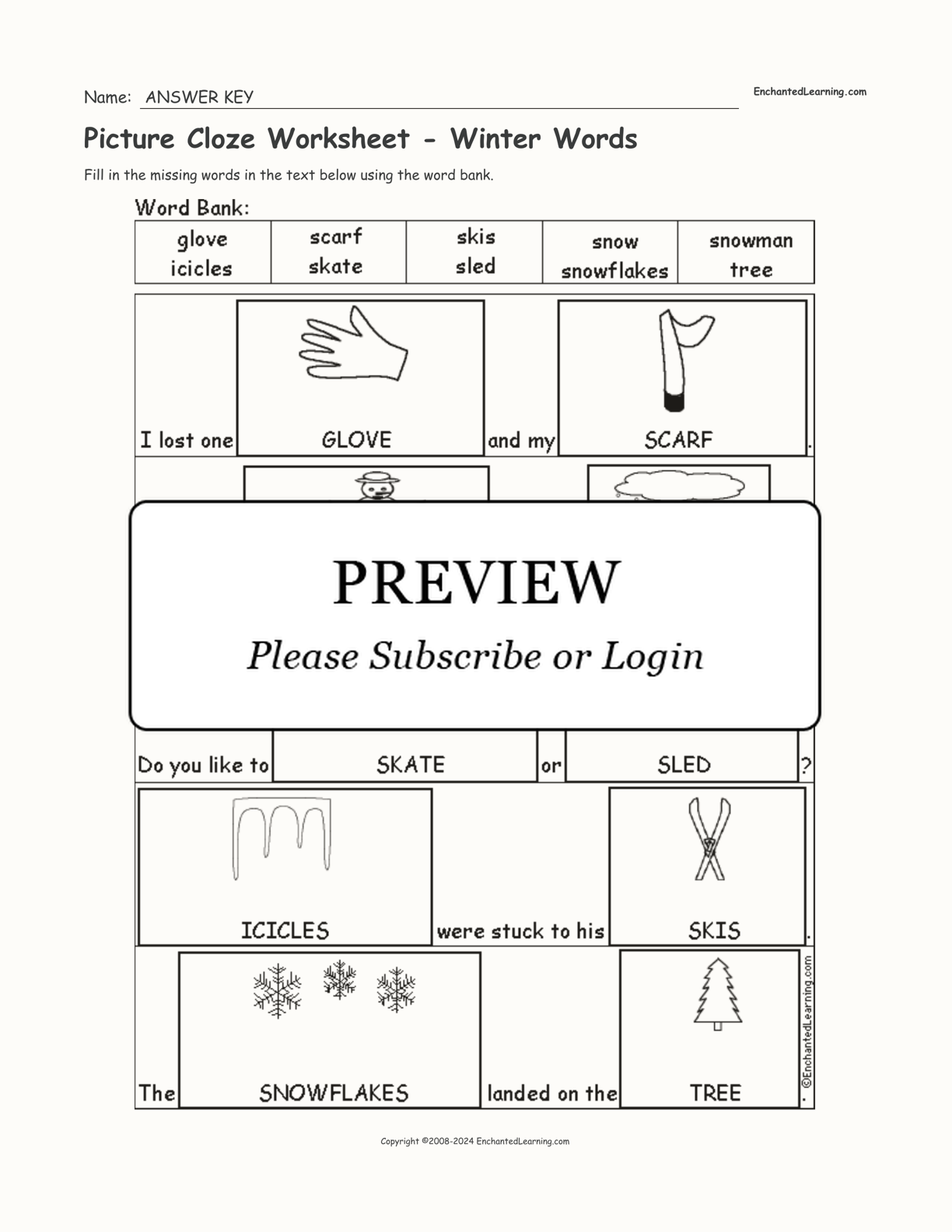 Picture Cloze Worksheet - Winter Words interactive worksheet page 2