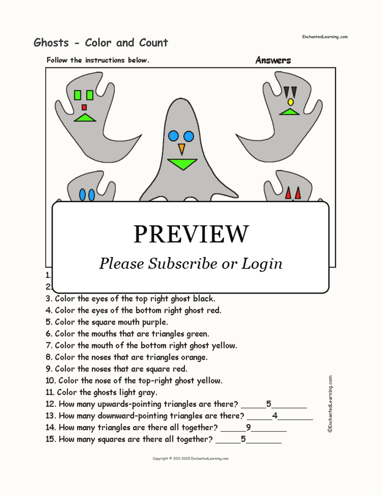 Ghosts - Color and Count interactive worksheet page 2