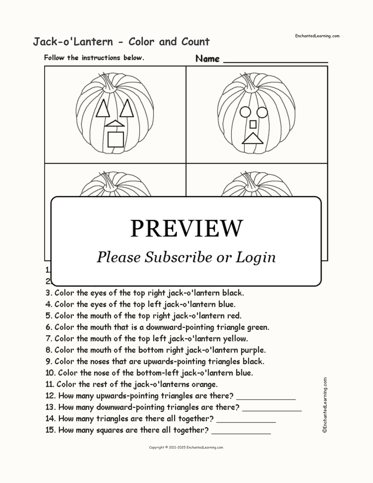 Jack-o'Lantern - Color and Count interactive worksheet page 1