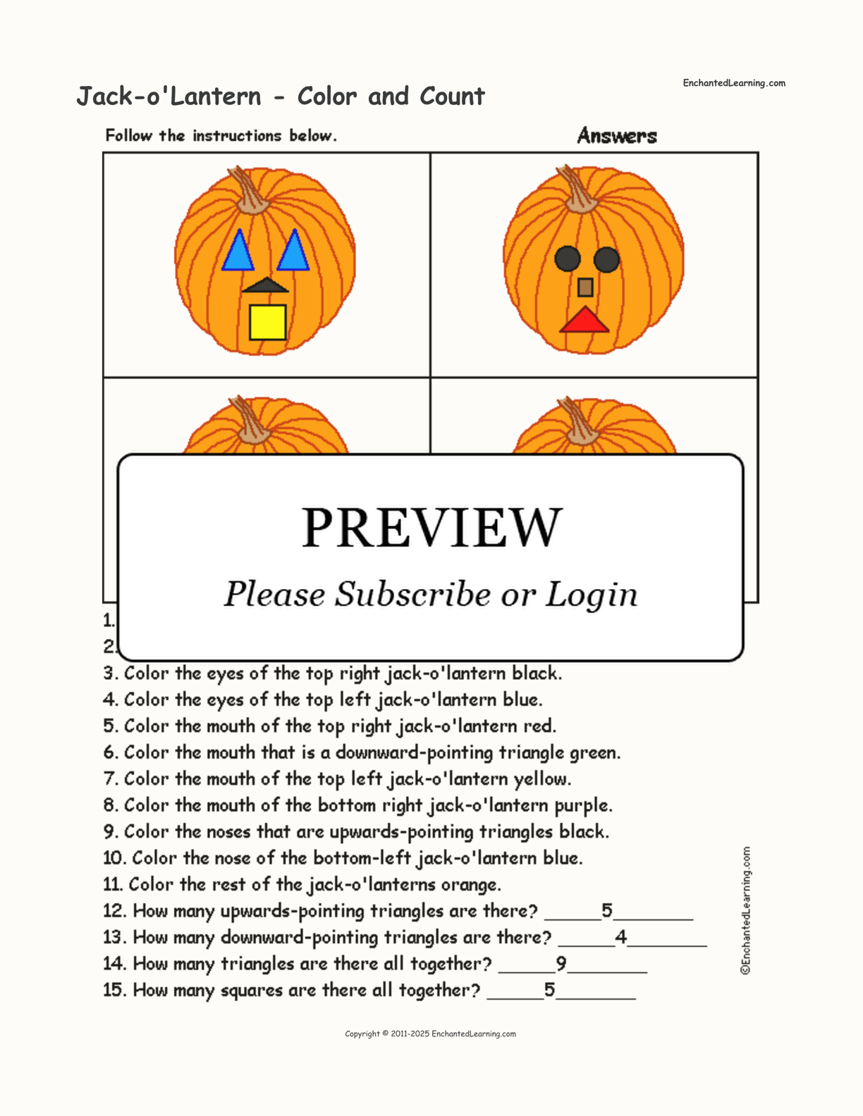 Jack-o'Lantern - Color and Count interactive worksheet page 2