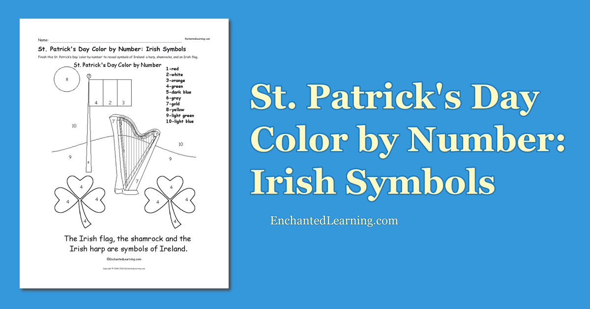 St. Patrick's Day Color by Number: Irish Symbols - Enchanted Learning