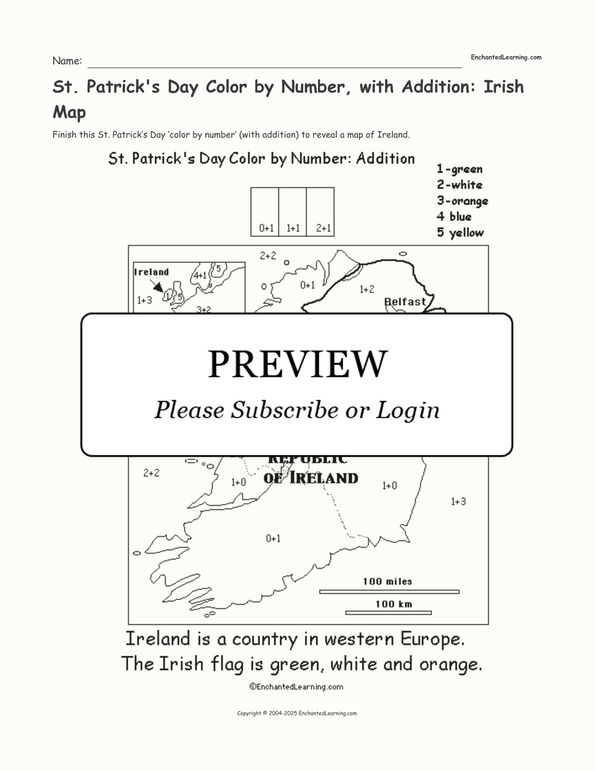 St. Patrick's Day Color by Number, with Addition: Irish Map interactive printout page 1