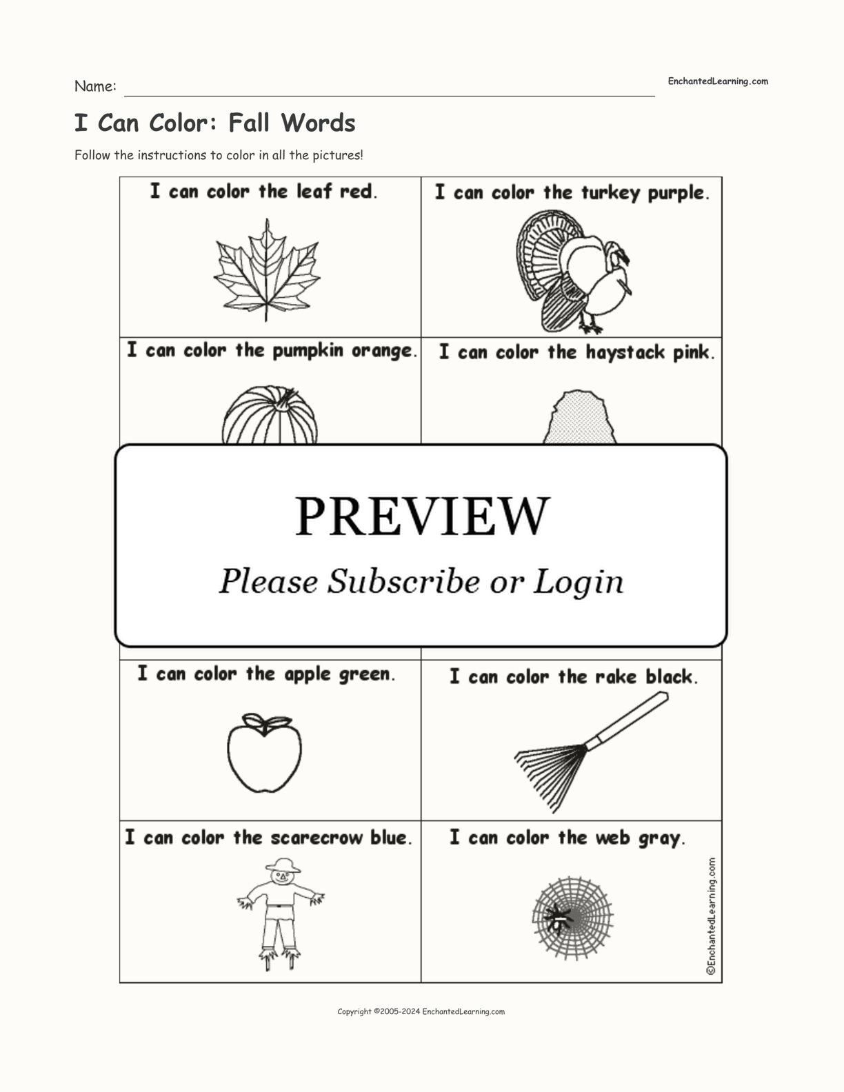 I Can Color: Fall Words interactive worksheet page 1