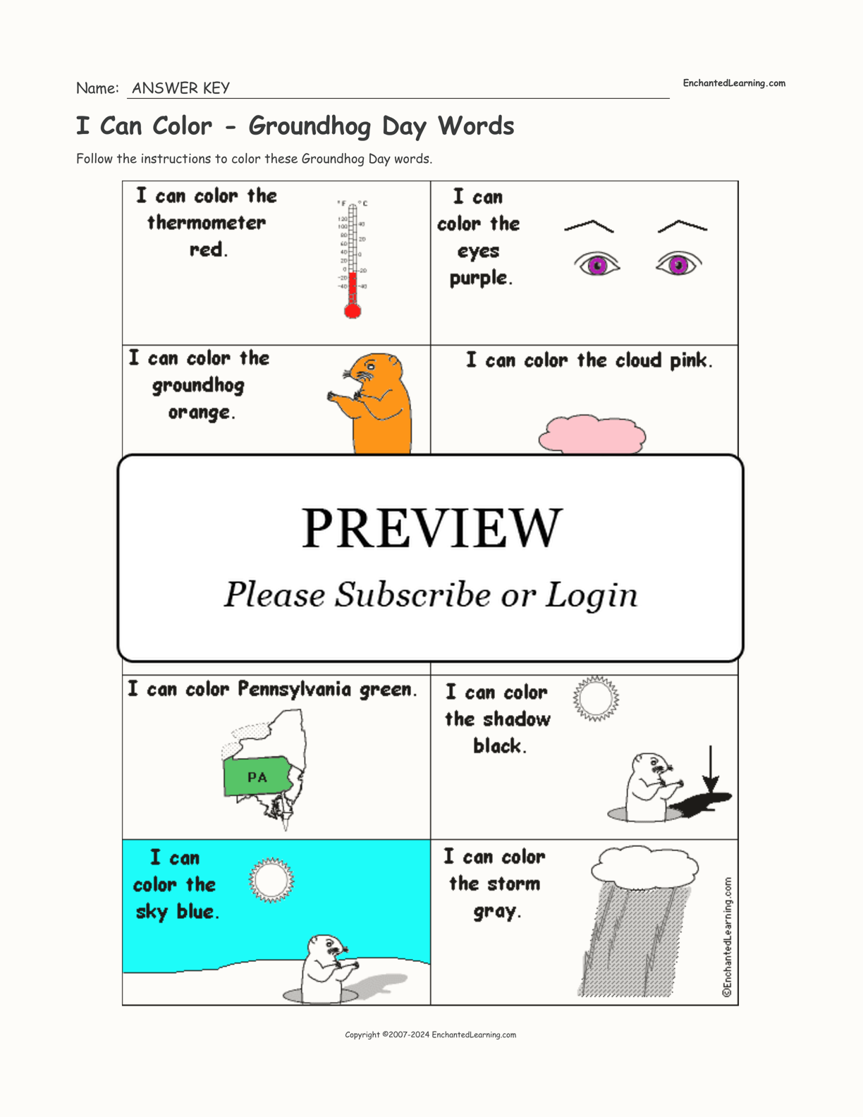 I Can Color - Groundhog Day Words interactive worksheet page 2