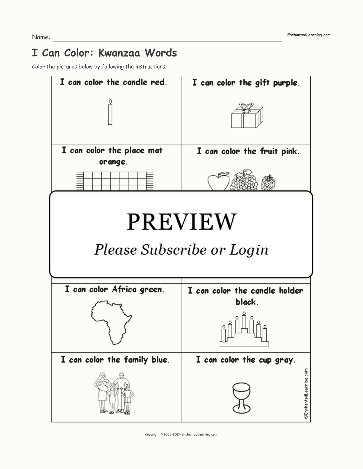 I Can Color: Kwanzaa Words interactive worksheet page 1