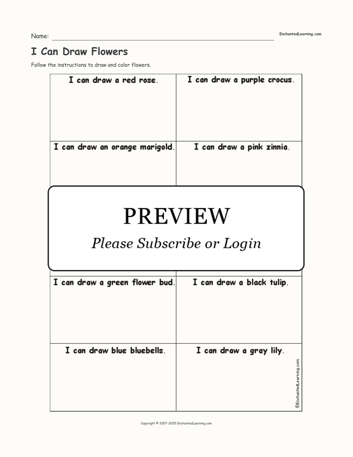 I Can Draw Flowers interactive worksheet page 1