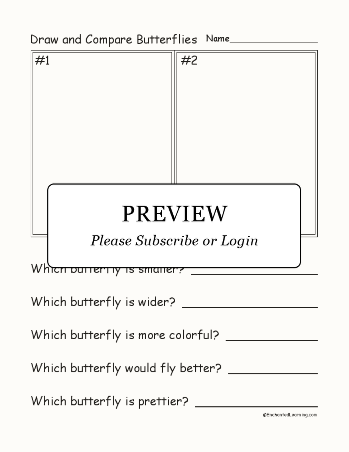 Draw and Compare Butterflies interactive worksheet page 1