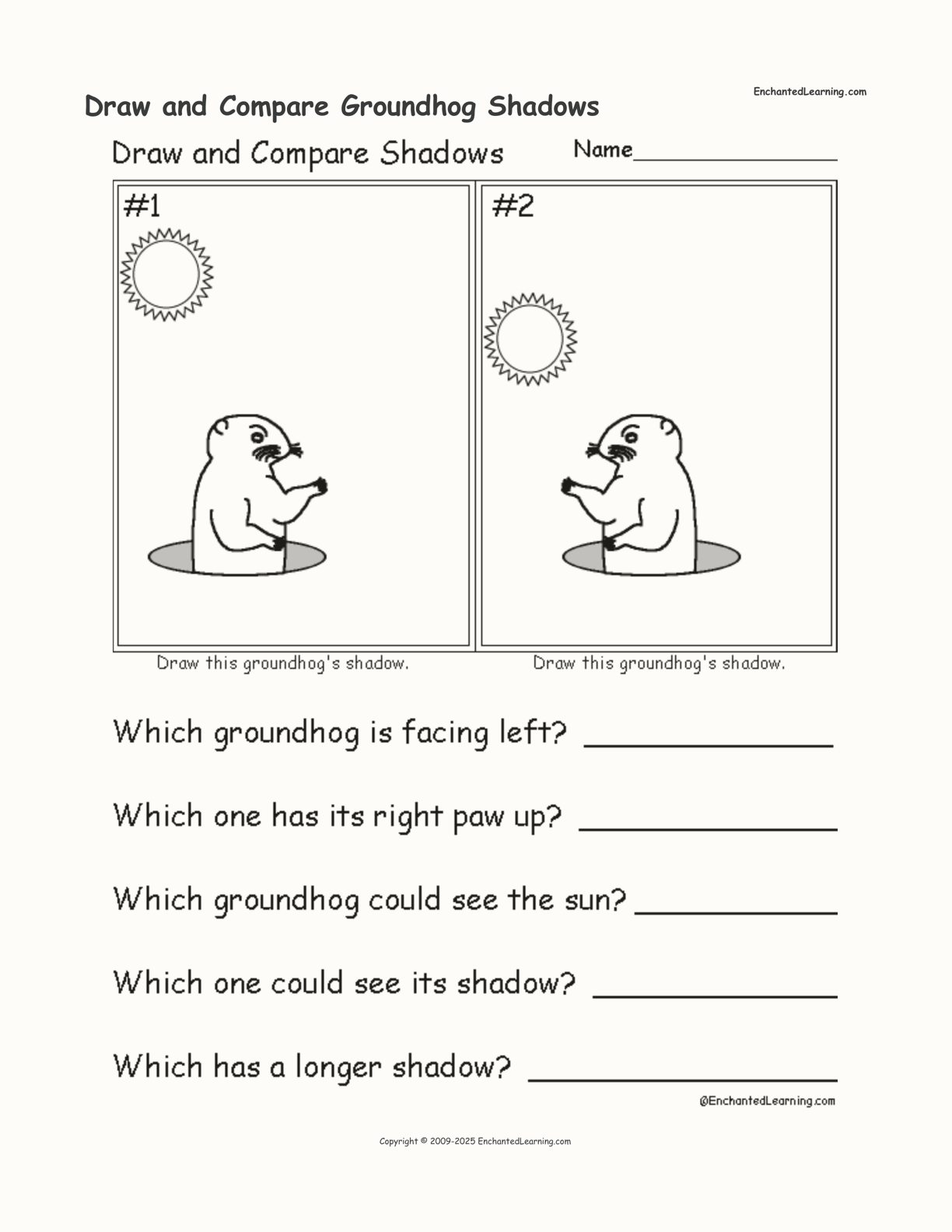 Draw and Compare Groundhog Shadows interactive worksheet page 1