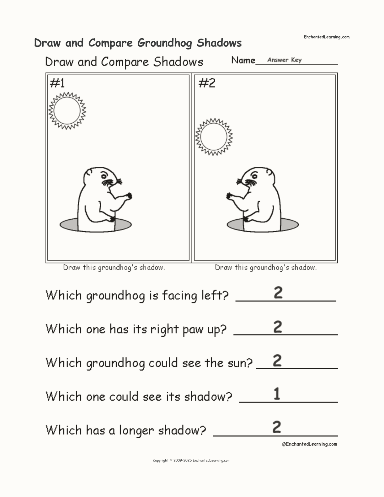 Draw and Compare Groundhog Shadows interactive worksheet page 2