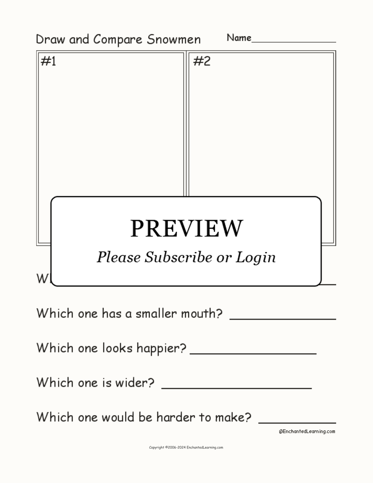 Draw and Compare Snowmen interactive worksheet page 1