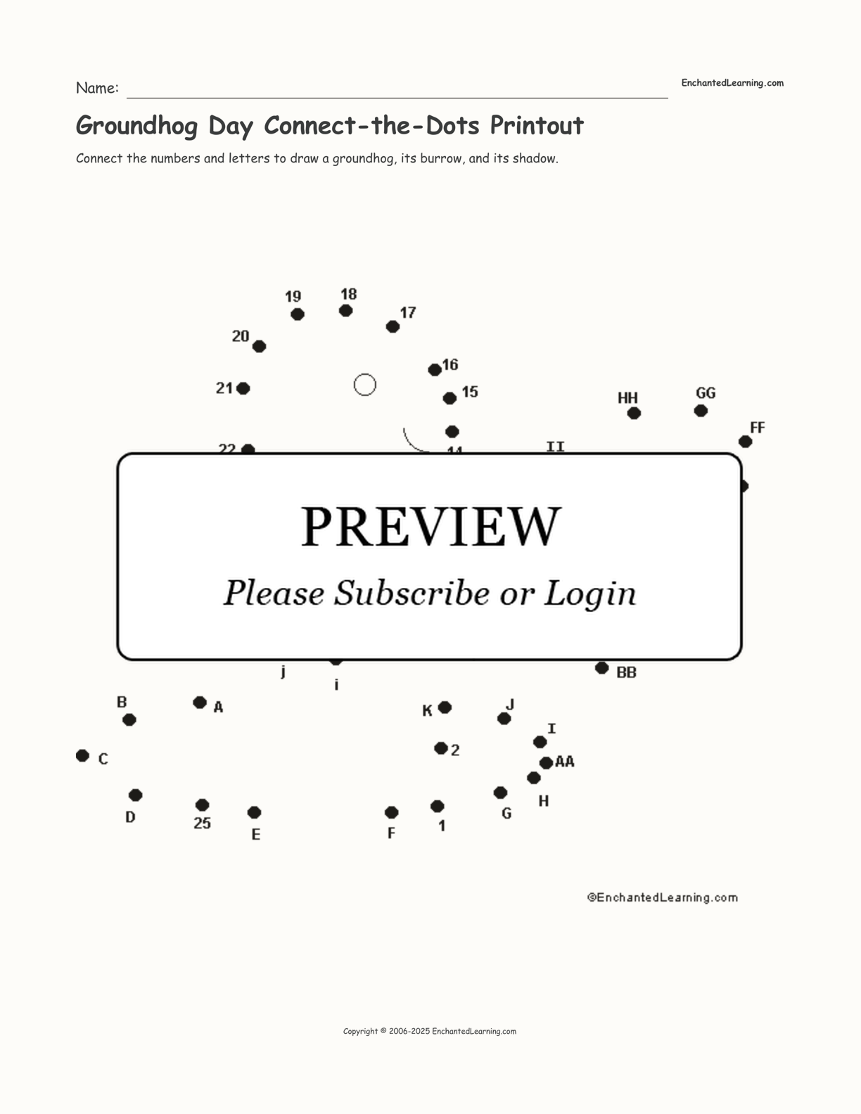 Groundhog Day Connect-the-Dots Printout interactive printout page 1