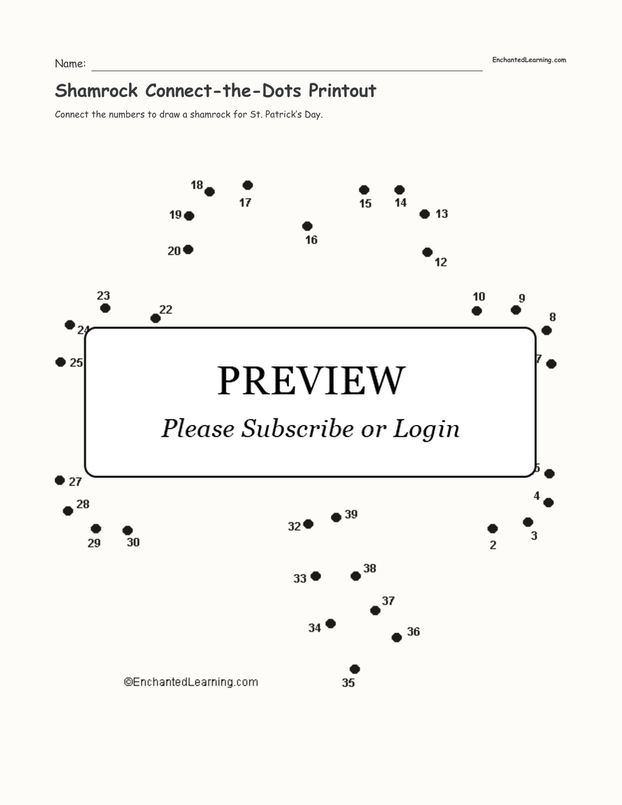 Shamrock Connect-the-Dots Printout interactive worksheet page 1