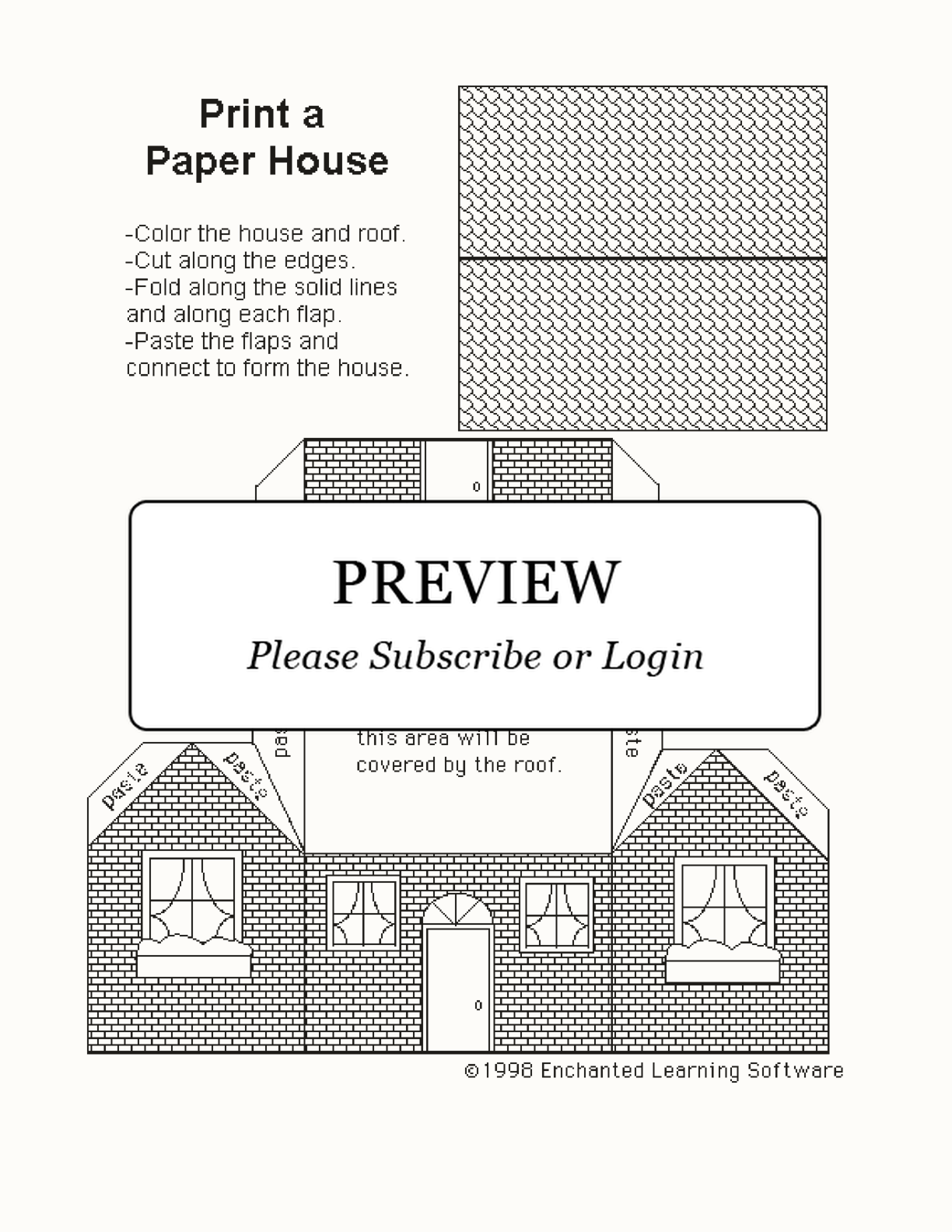 Paper House Template interactive printout page 1
