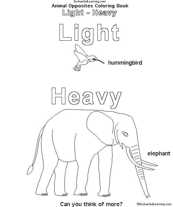 Search result: 'Animal Opposites Coloring Book: light/heavy'