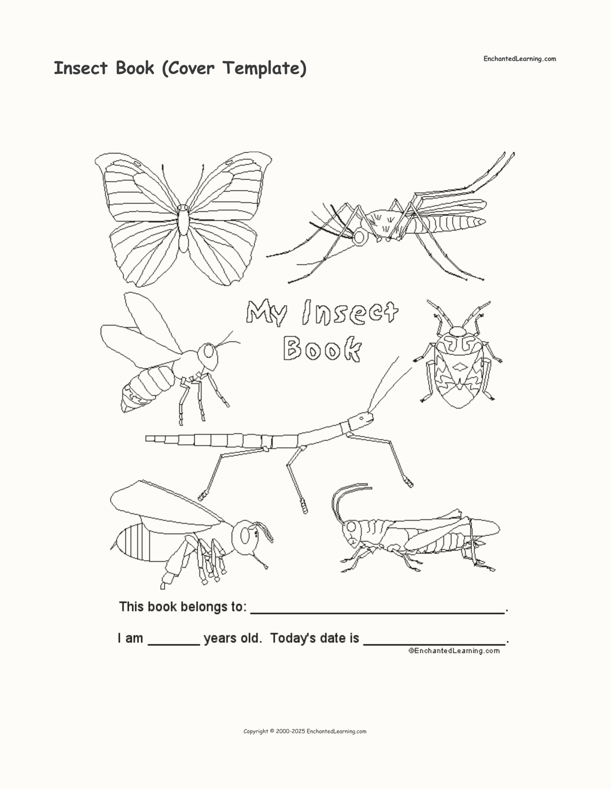 Insect Book (Cover Template) interactive printout page 1