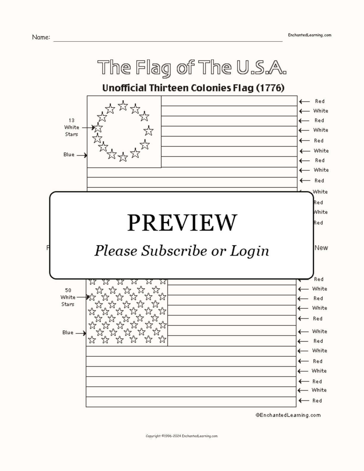 Flag of the USA: 1776 and Today interactive worksheet page 1