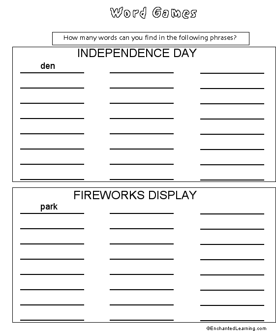 Search result: 'July 4th Activity Book (Word game)'