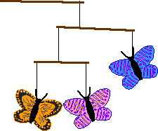 Three butterflies on twigs.