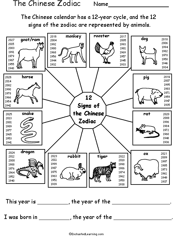 Chinese Zodiac Printout