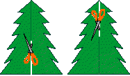 This shows the cutting of the paper Christmas trees.