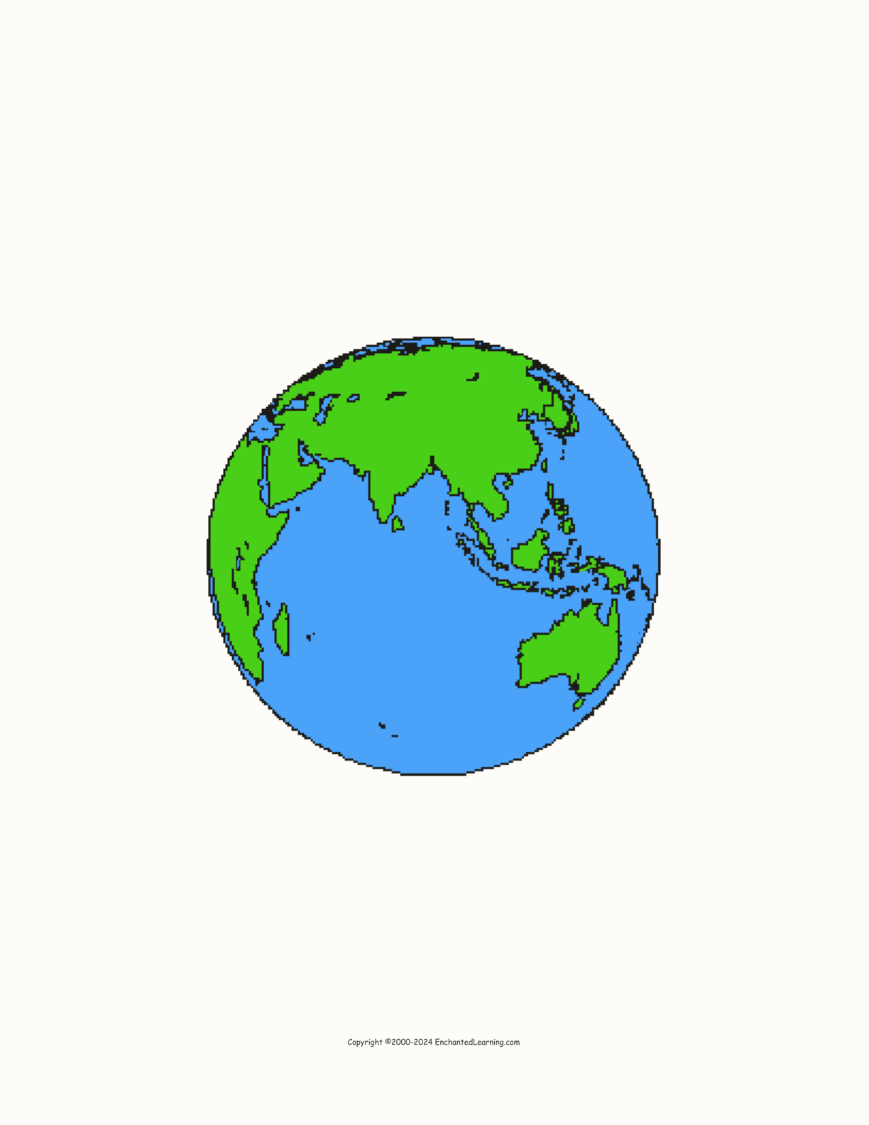 Earth Eastern Hemisphere Template interactive printout page 1