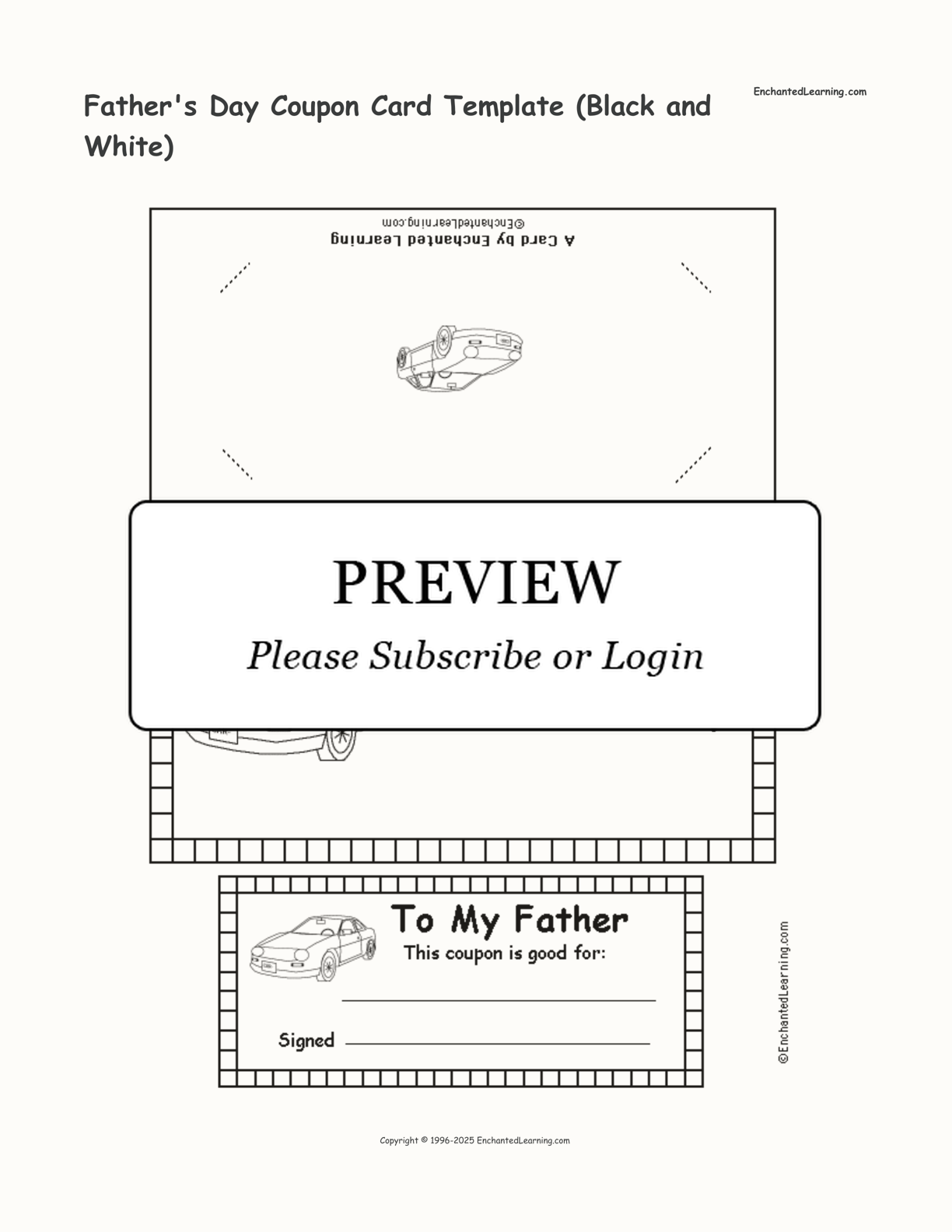 Father's Day Coupon Card Template (Black and White) interactive printout page 1