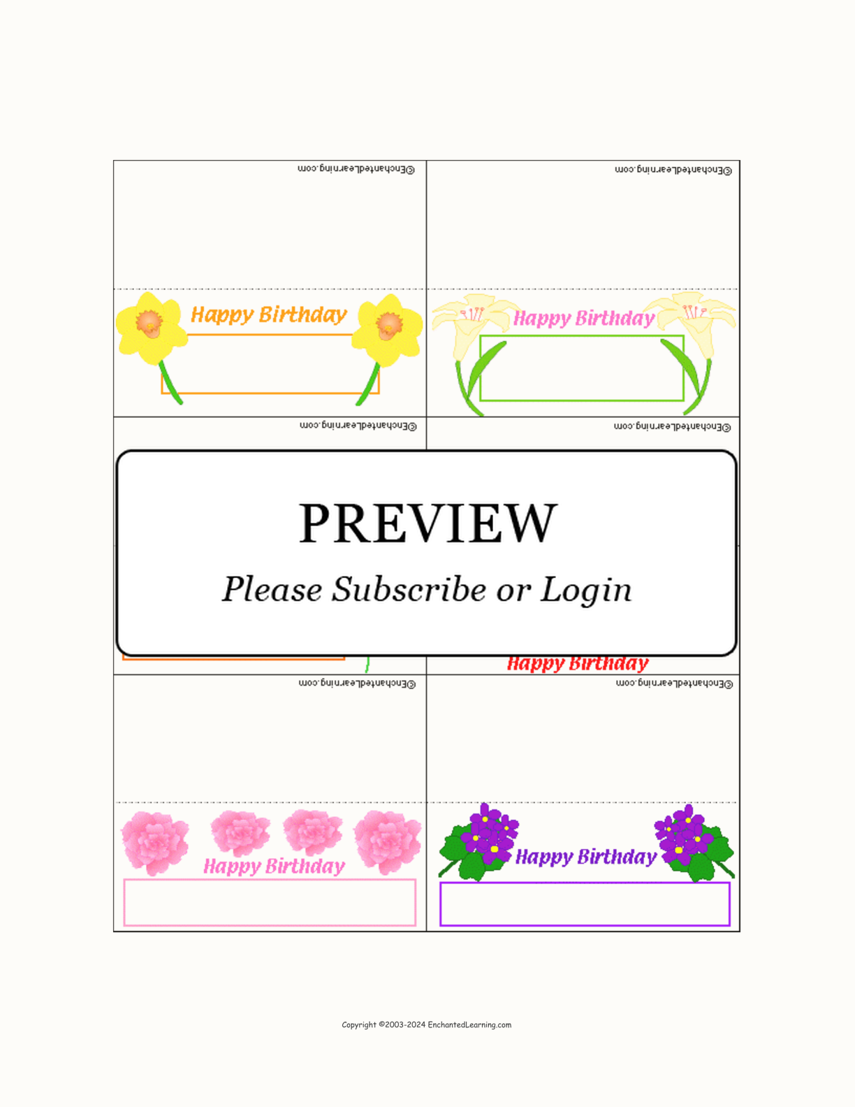 Flowers and Birthday Placecards Template interactive printout page 1