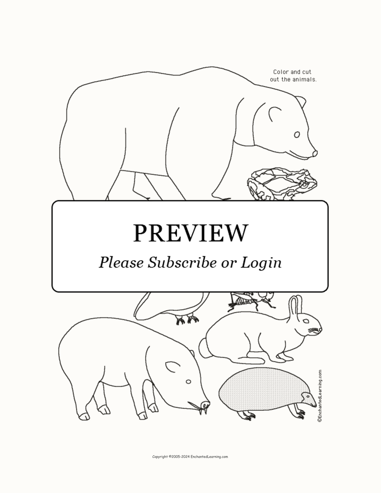 Printable Animals Template interactive printout page 1