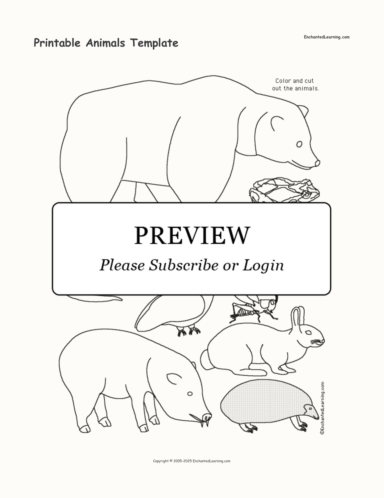 Printable Animals Template interactive printout page 1