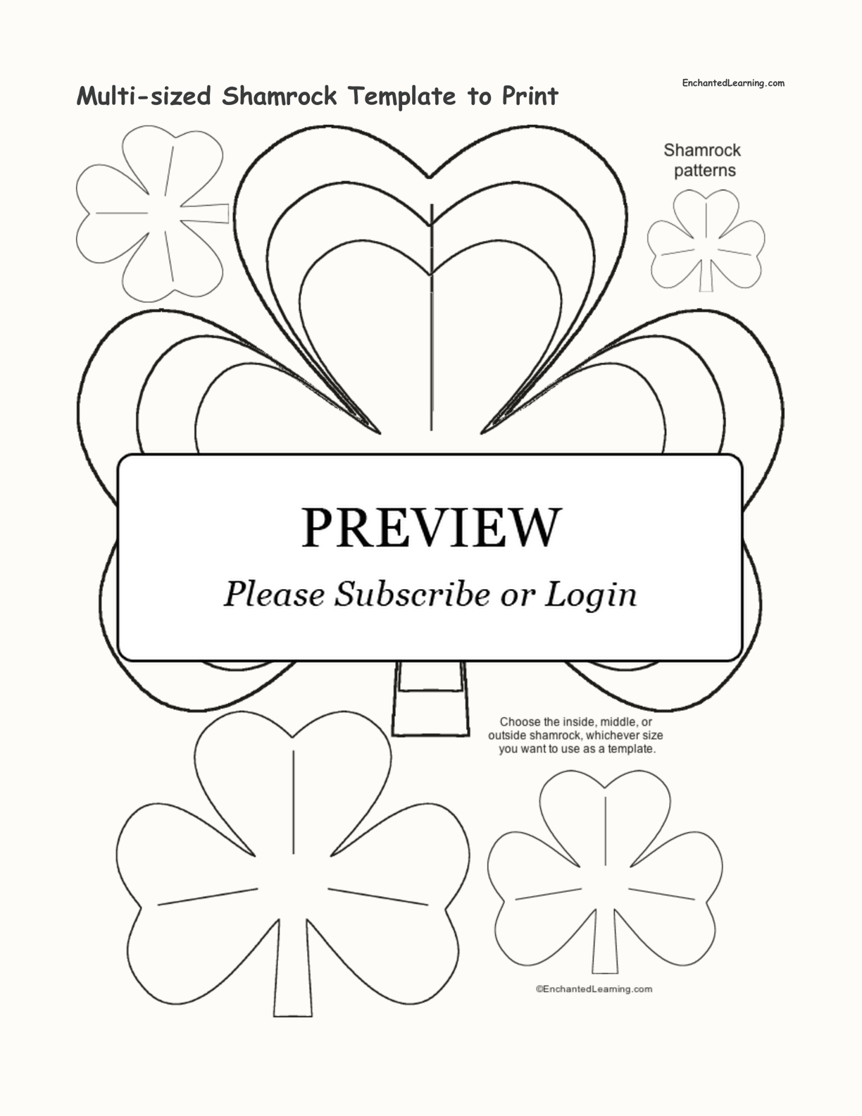 Multi-sized Shamrock Template to Print interactive printout page 1