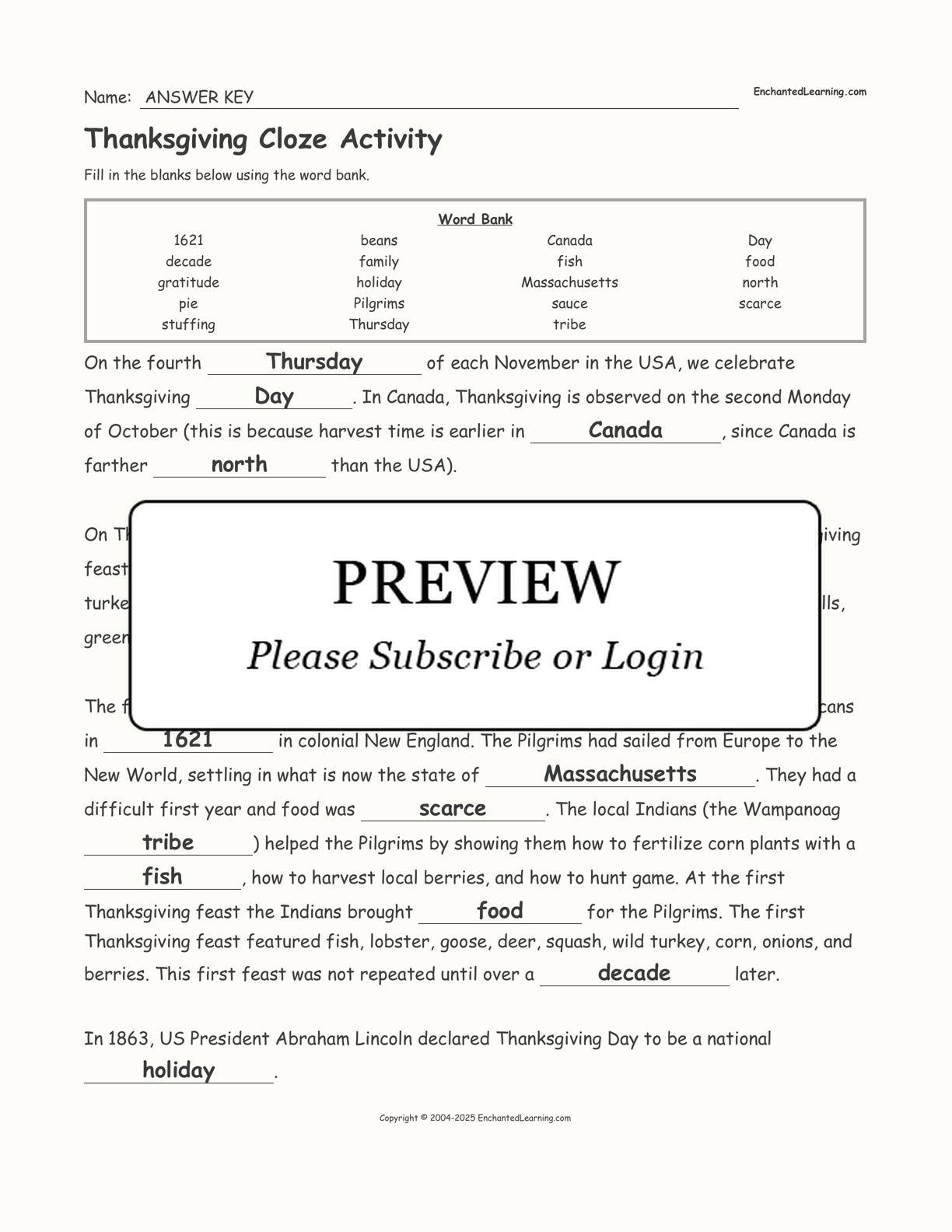 Thanksgiving Cloze Activity interactive worksheet page 2