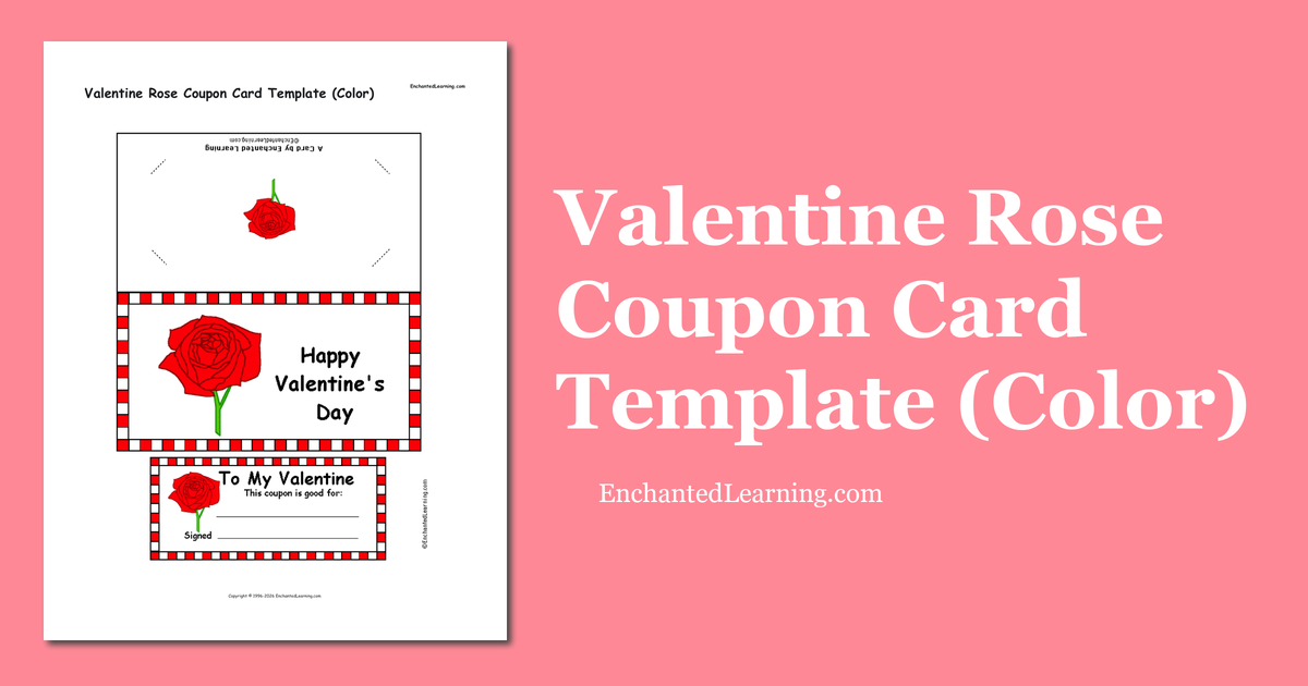 Valentine Rose Coupon Card Template (Color) - Enchanted Learning