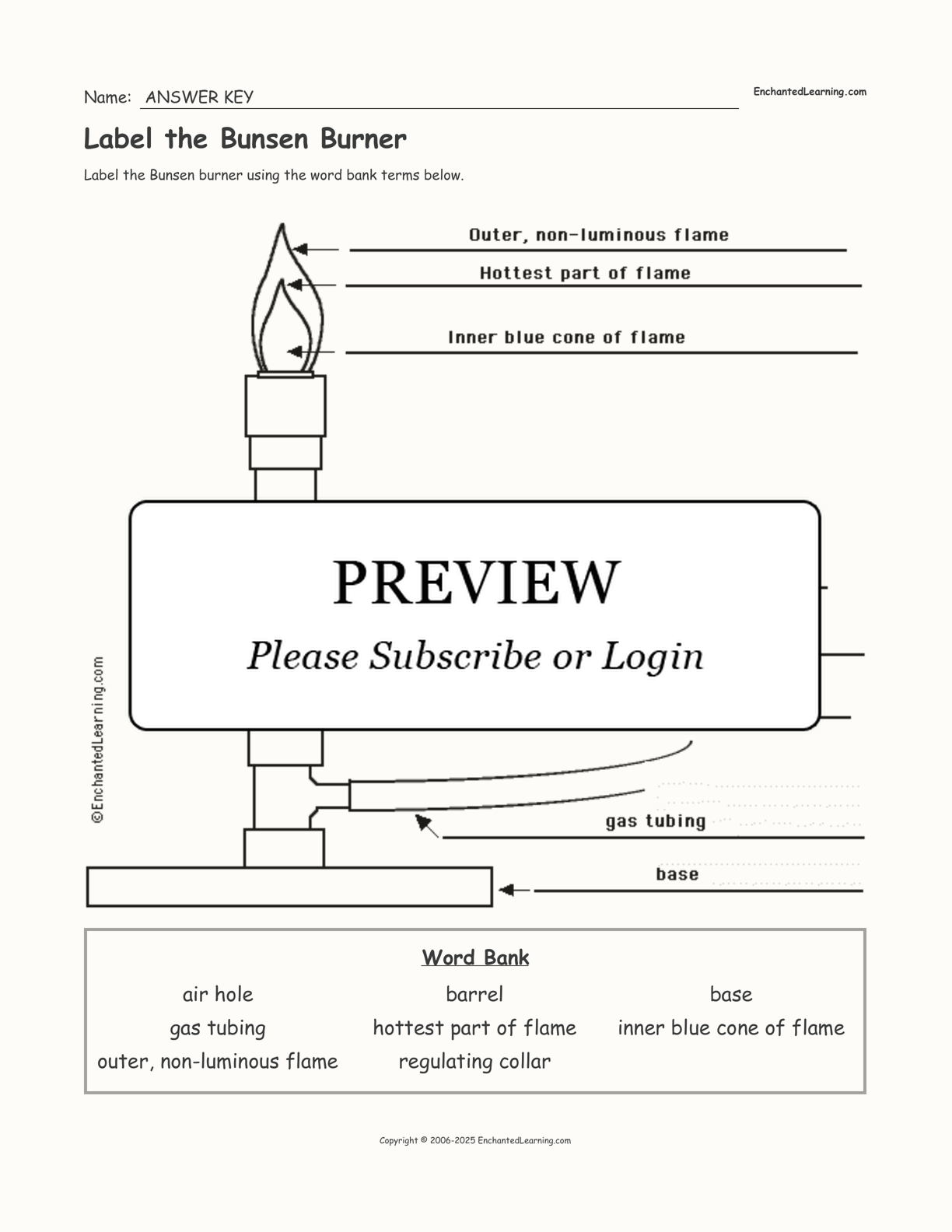 Label the Bunsen Burner interactive worksheet page 2