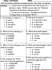 Search result: 'Acronym Definition - Multiple choice comprehension quiz'